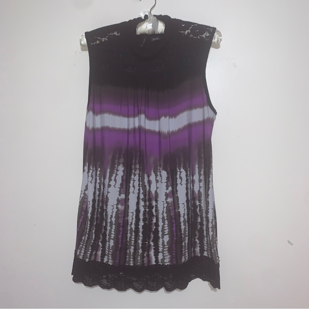 New Directions Purple and Black Tie-Dye Blouse large